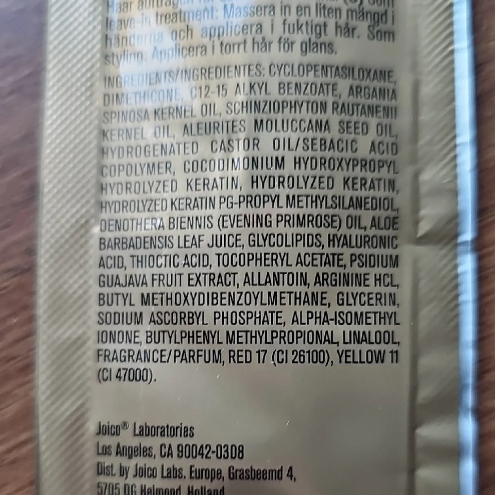 Joico K-Pak Color Therapy Styling Oil - 2 Sample Packets With Info Card